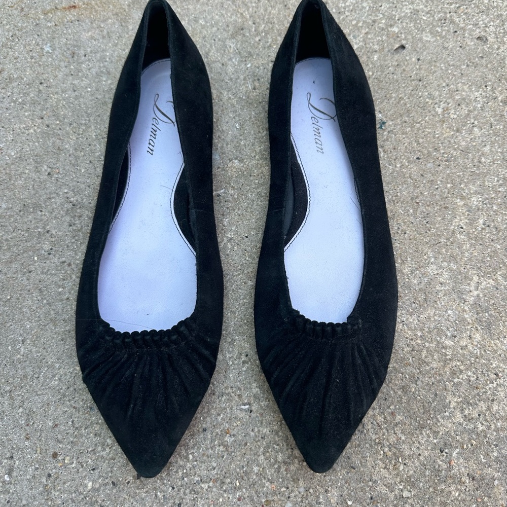 Delman Black Suede Flats